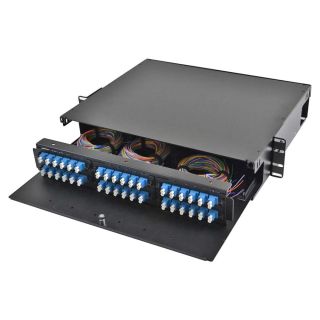 FIS Rack Mount Enclosure 2RU Loaded with 6 Duplex SC/APC Plates & Splice Trays Black